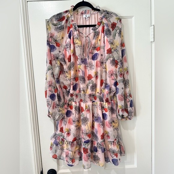 NSR floral print pink smocked waist ruffle dress smocked cuffs - Picture 3 of 13